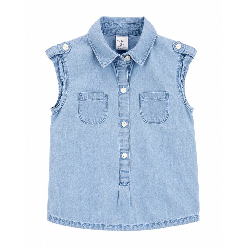 Carter’s Toddler Girls Chambray Sleeveless Button-Up Top – 2T